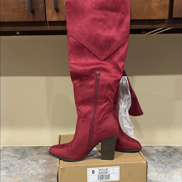 Journee Collection Burgundy Heeled Boots - Picture 2 of 5